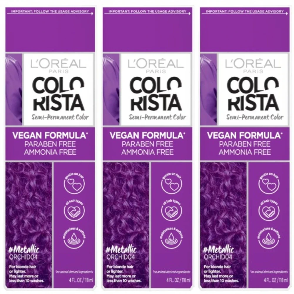 L'Oreal ColoRista Semi Permanent Lot of 3 Vegan Hair Dye Color Metallic Orchid04